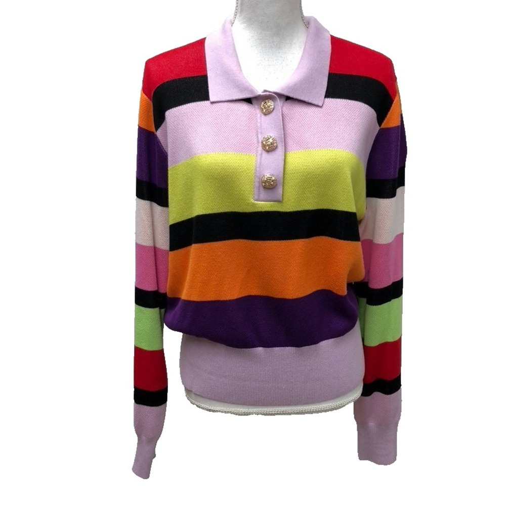 Olivia‎ Rubin Mary Polo Collar Striped Sweater Jumper Womens Large Artsy Urban